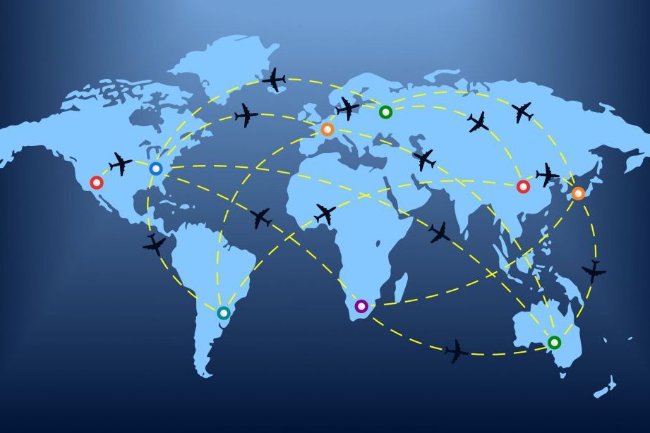 World map of private jet routes